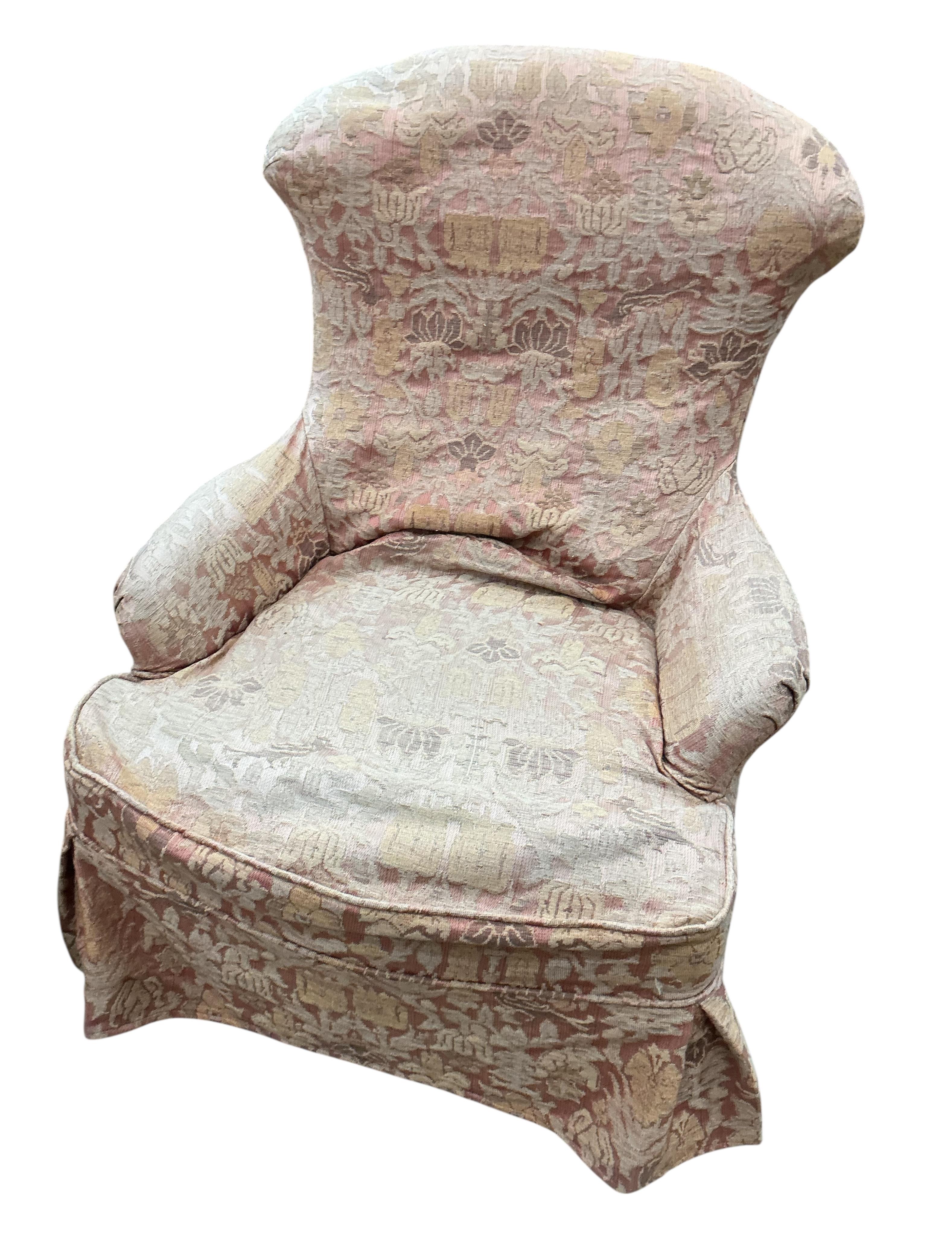 Three Victorian spoon back upholstered nursing chairs